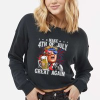 Funny Drinking Beer Team Make 4th Of July Great Again Trump Cropped Pullover Crew