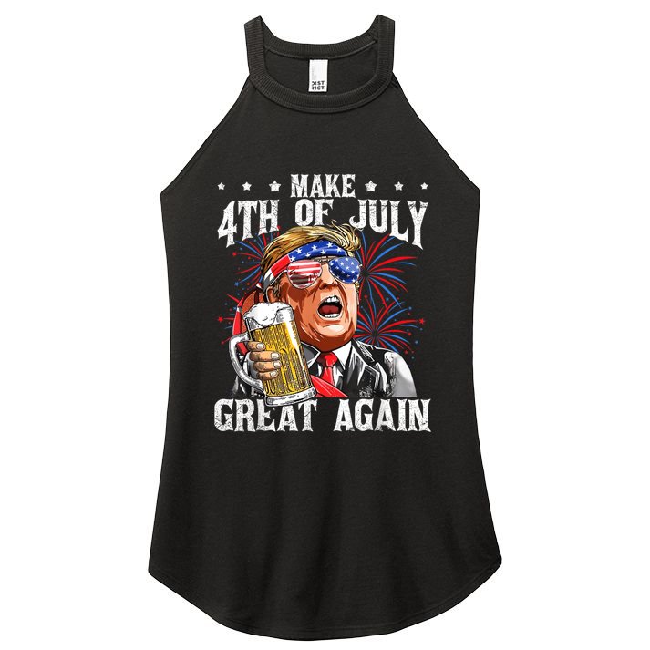 Funny Drinking Beer Team Make 4th Of July Great Again Trump Women's Perfect Tri Rocker Tank