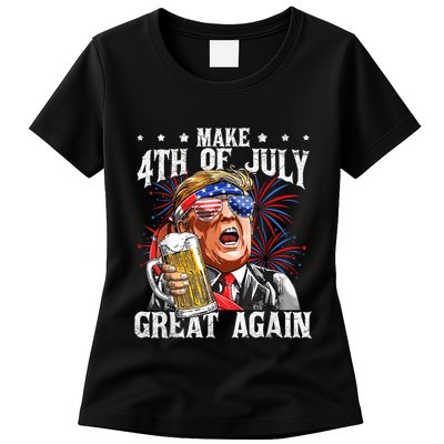 Funny Drinking Beer Team Make 4th Of July Great Again Trump Womens T-Shirt