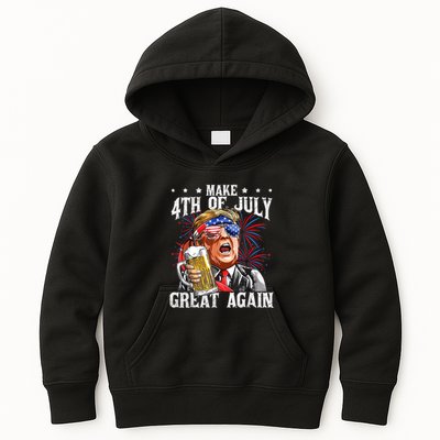 Funny Drinking Beer Team Make 4th Of July Great Again Trump Kids Hoodie