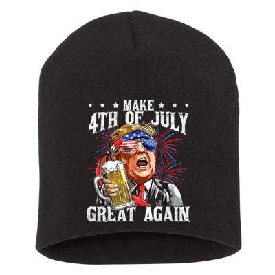 Funny Drinking Beer Team Make 4th Of July Great Again Trump Short Acrylic Beanie