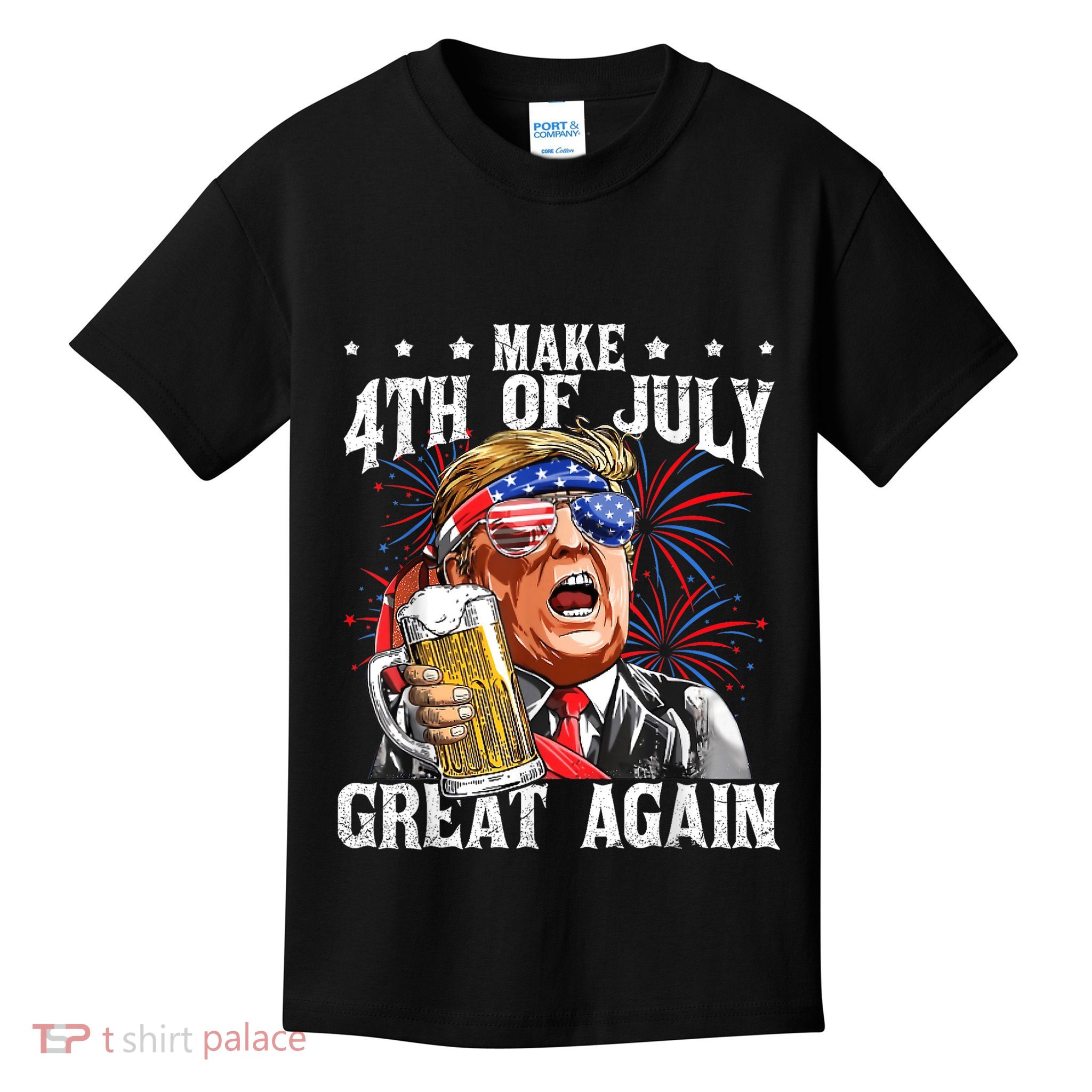 Funny Drinking Beer Team Make 4th Of July Great Again Trump Kids T-Shirt