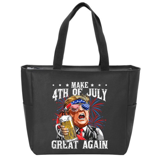 Funny Drinking Beer Team Make 4th Of July Great Again Trump Zip Tote Bag