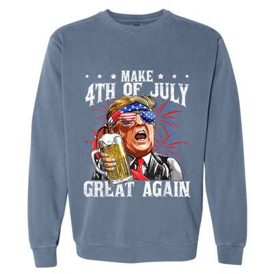 Funny Drinking Beer Team Make 4th Of July Great Again Trump Garment-Dyed Sweatshirt