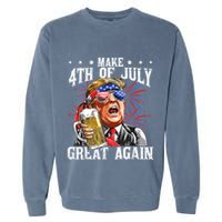 Funny Drinking Beer Team Make 4th Of July Great Again Trump Garment-Dyed Sweatshirt