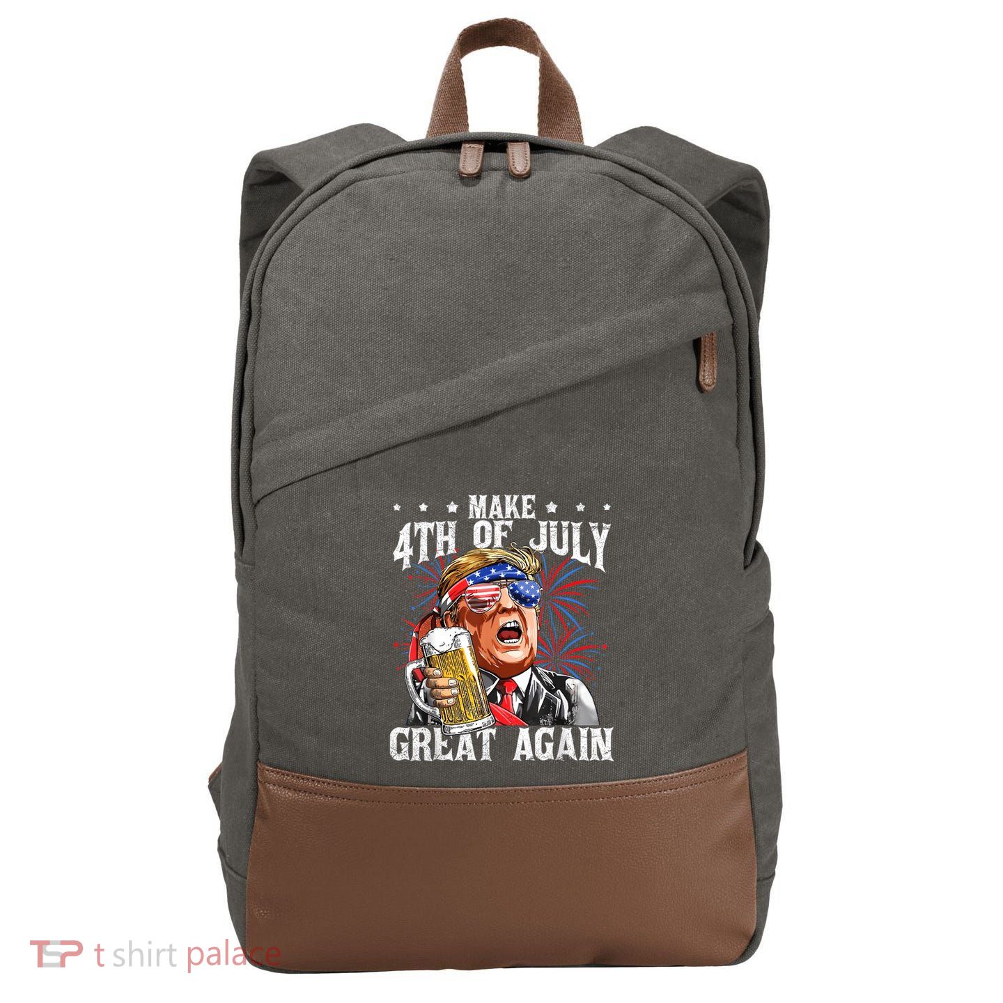 Funny Drinking Beer Team Make 4th Of July Great Again Trump Cotton Canvas Backpack