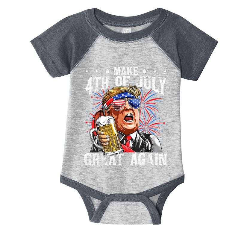 Funny Drinking Beer Team Make 4th Of July Great Again Trump Infant Baby Jersey Bodysuit