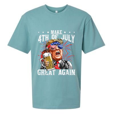 Funny Drinking Beer Team Make 4th Of July Great Again Trump Sueded Cloud Jersey T-Shirt