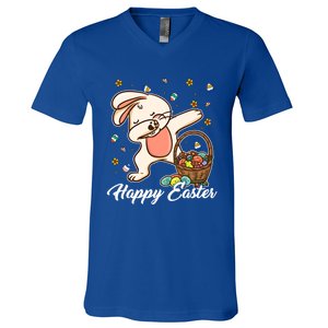 Funny Dabbing Bunny Happy Easter Day Funny Gift Gift V-Neck T-Shirt