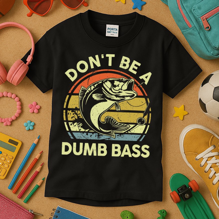 Funny Dont Be Dumb Bass Fish Dad Fishing Kids T-Shirt