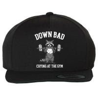 Funny Down Bad Crying At The Gym Racoon Meme Gift Wool Snapback Cap