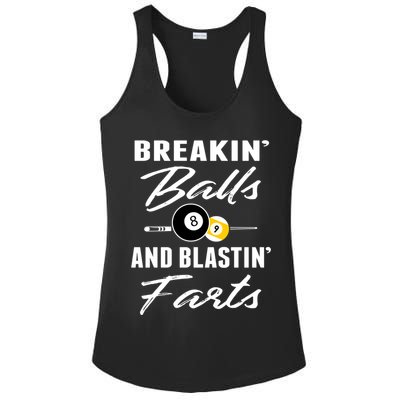 Father's Day BREAKIN BALLS AND BLASTIN'S FARTS Pool Player Gift For Dad Ladies PosiCharge Competitor Racerback Tank