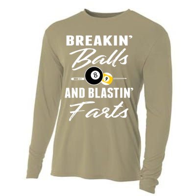 Father's Day BREAKIN BALLS AND BLASTIN'S FARTS Pool Player Gift For Dad Cooling Performance Long Sleeve Crew