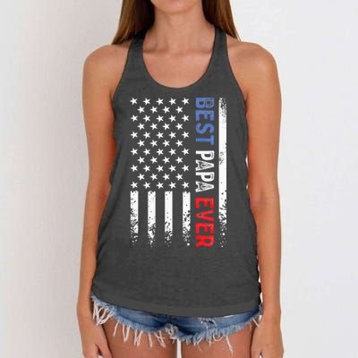 Fathers Day Best Papa Ever With US American Flag Women's Knotted Racerback Tank