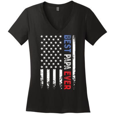 Fathers Day Best Papa Ever With US American Flag Women's V-Neck T-Shirt