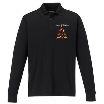 Funny Dachshund Christmas Tree Gift Ornat Gift Performance Long Sleeve Polo