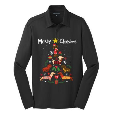 Funny Dachshund Christmas Tree Gift Ornat Gift Silk Touch Performance Long Sleeve Polo