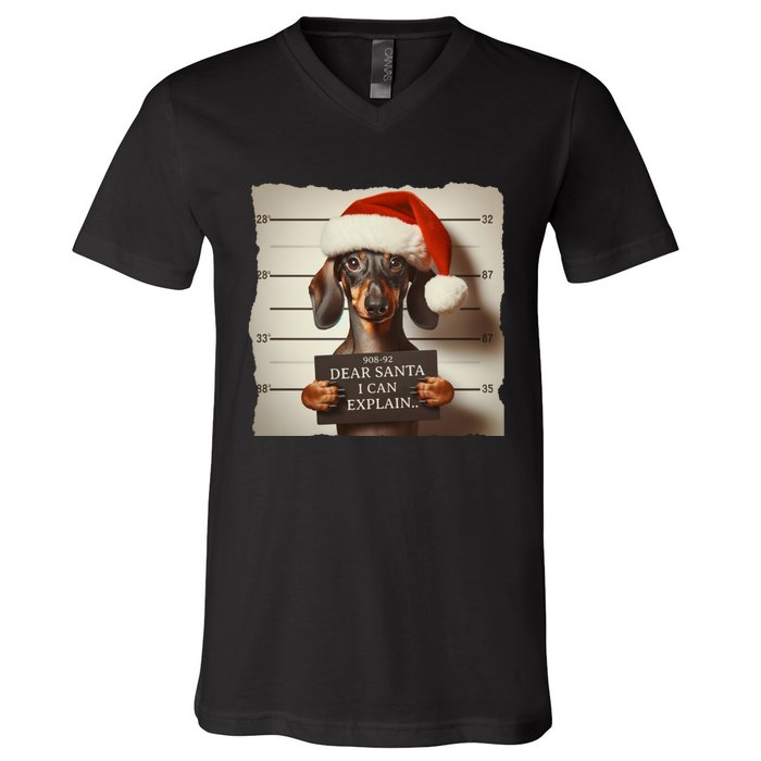 Funny Dachshund Christmas Dear Santa I Can Explain Weiner V-Neck T-Shirt