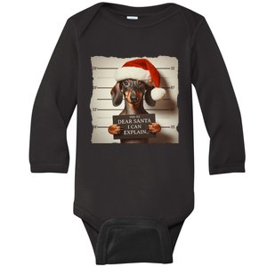 Funny Dachshund Christmas Dear Santa I Can Explain Weiner Baby Long Sleeve Bodysuit