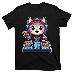 Funny Dj Cat Pixel Kandi Festival Rave Fun T-Shirt