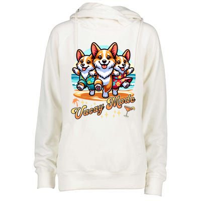 Funny Dancing Corgis Hawaiian Family Vacation Vacay Mode Gift Womens Funnel Neck Pullover Hood