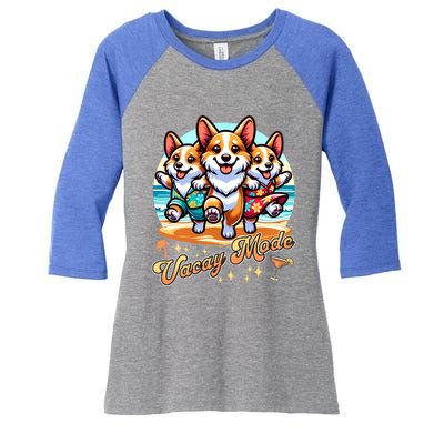 Funny Dancing Corgis Hawaiian Family Vacation Vacay Mode Gift Women's Tri-Blend 3/4-Sleeve Raglan Shirt