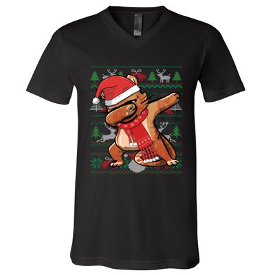 Funny Dabbing Cat Ugly Christmas Sweater Party Costume Gifts V-Neck T-Shirt