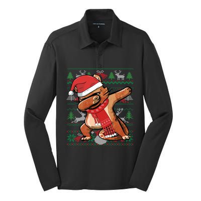 Funny Dabbing Cat Ugly Christmas Sweater Party Costume Gifts Silk Touch Performance Long Sleeve Polo