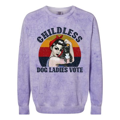 Funny Dog Childless Dog Ladies Vote The Riveter Gift Colorblast Crewneck Sweatshirt