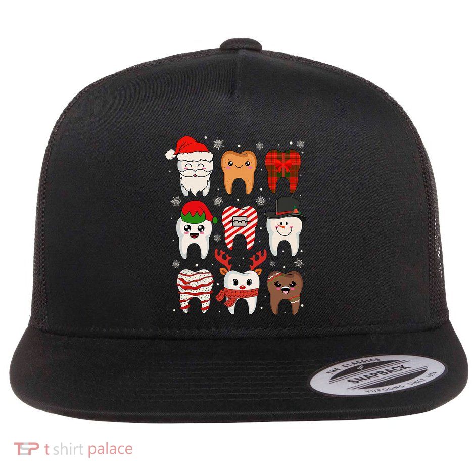 Funny Dental Christmas Teeth Cute Xmas Dentist Squad Crew Flat Bill Trucker Hat