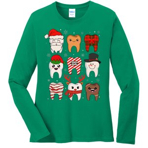 Funny Dental Christmas Teeth Cute Xmas Dentist Squad Crew Ladies Long Sleeve Shirt