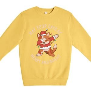 Funny Dabbing Cat Dancing To Christmas Music Gift Premium Crewneck Sweatshirt