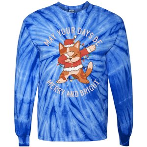 Funny Dabbing Cat Dancing To Christmas Music Gift Tie-Dye Long Sleeve Shirt