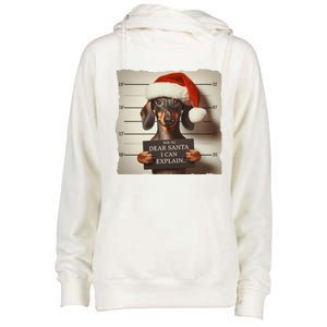 Funny Dachshund Christmas Dear Santa I Can Explain Weiner Gift Womens Funnel Neck Pullover Hood