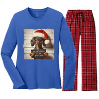 Funny Dachshund Christmas Dear Santa I Can Explain Weiner Gift Women's Long Sleeve Flannel Pajama Set 