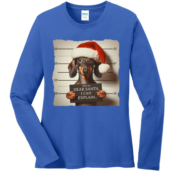 Funny Dachshund Christmas Dear Santa I Can Explain Weiner Gift Ladies Long Sleeve Shirt