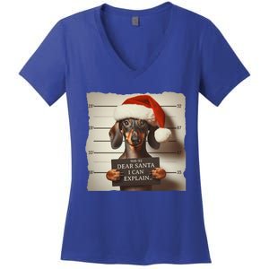 Funny Dachshund Christmas Dear Santa I Can Explain Weiner Gift Women's V-Neck T-Shirt