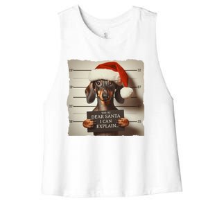 Funny Dachshund Christmas Dear Santa I Can Explain Weiner Gift Women's Racerback Cropped Tank