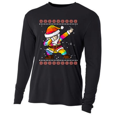 Funny Dabbing Christmas Santa Ugly Christmas Xmas Cooling Performance Long Sleeve Crew