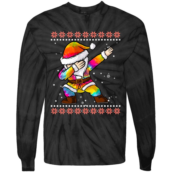 Funny Dabbing Christmas Santa Ugly Christmas Xmas Tie-Dye Long Sleeve Shirt