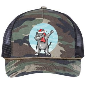 Funny Dabbing Christmas Santa Claus Rhino Lover Gift Retro Rope Trucker Hat Cap