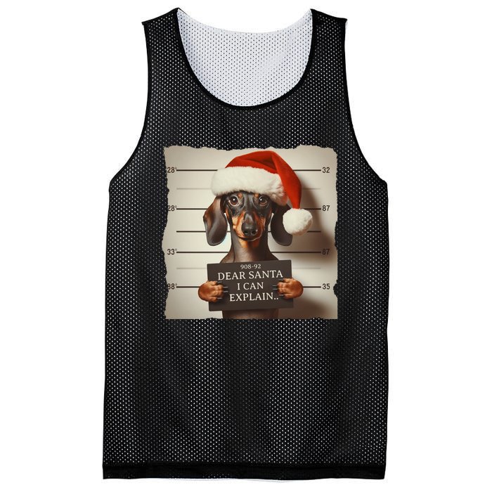 Funny Dachshund Christmas Dear Santa I Can Explain Weiner Mesh Reversible Basketball Jersey Tank