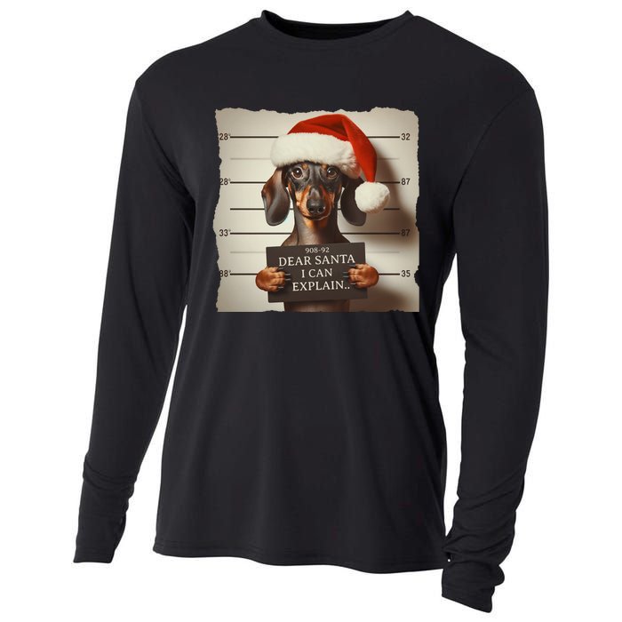 Funny Dachshund Christmas Dear Santa I Can Explain Weiner Cooling Performance Long Sleeve Crew