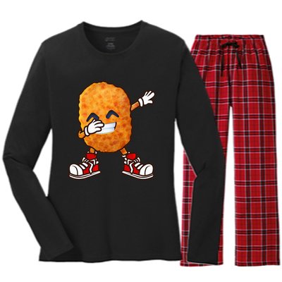 Funny Dabbing Chicken Nuggets Design Nugget Lover Women's Long Sleeve Flannel Pajama Set 