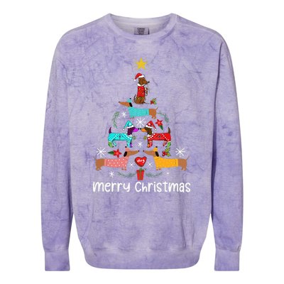 Funny Dachshund Christmas Tree Ornament Colorblast Crewneck Sweatshirt