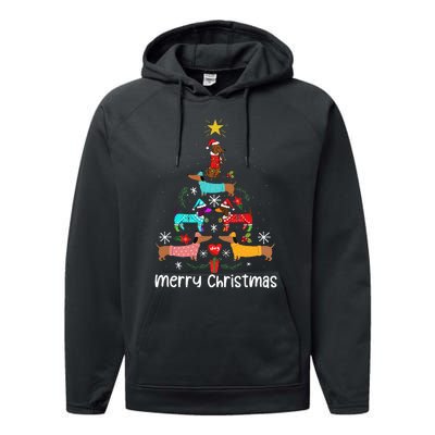 Funny Dachshund Christmas Tree Ornament Performance Fleece Hoodie