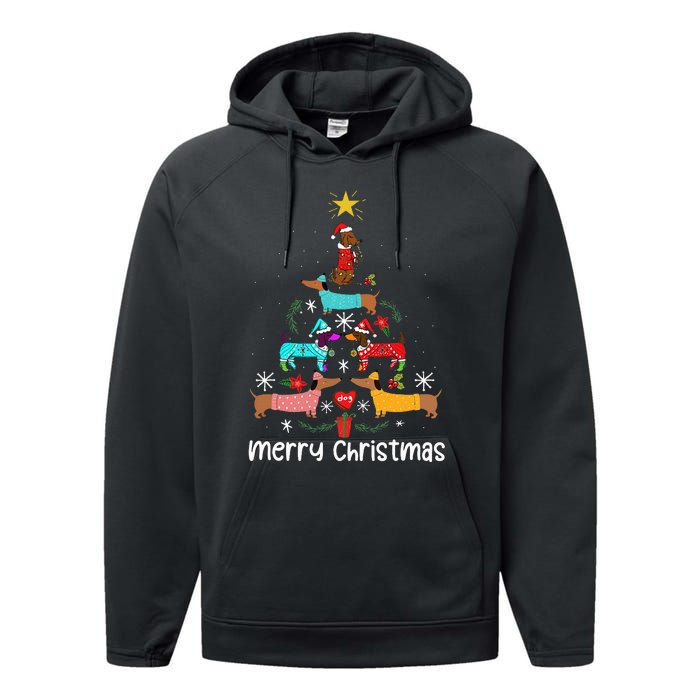 Funny Dachshund Christmas Tree Ornament Performance Fleece Hoodie