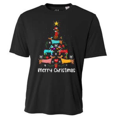 Funny Dachshund Christmas Tree Ornament Cooling Performance Crew T-Shirt