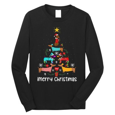 Funny Dachshund Christmas Tree Ornament Long Sleeve Shirt