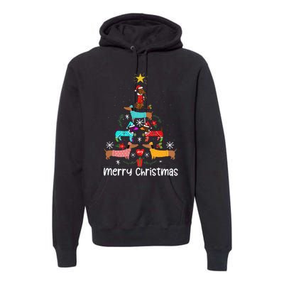 Funny Dachshund Christmas Tree Ornament Premium Hoodie